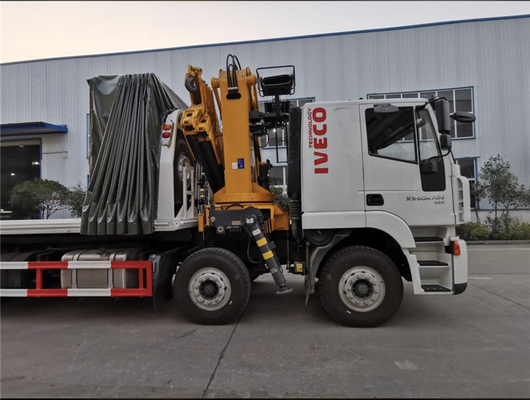 8x4 Euro 6 IVECO 10 Tons Flatbed Wrecker Truck With Knuckle Crane
